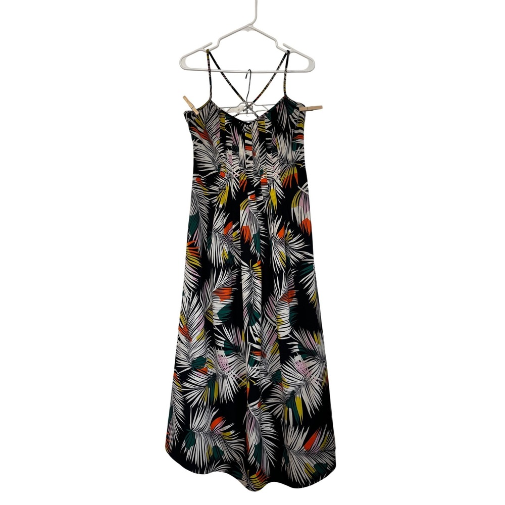 Banana Republic Tropical Palm Leaf Print Maxi Dress Black Multi Size 4